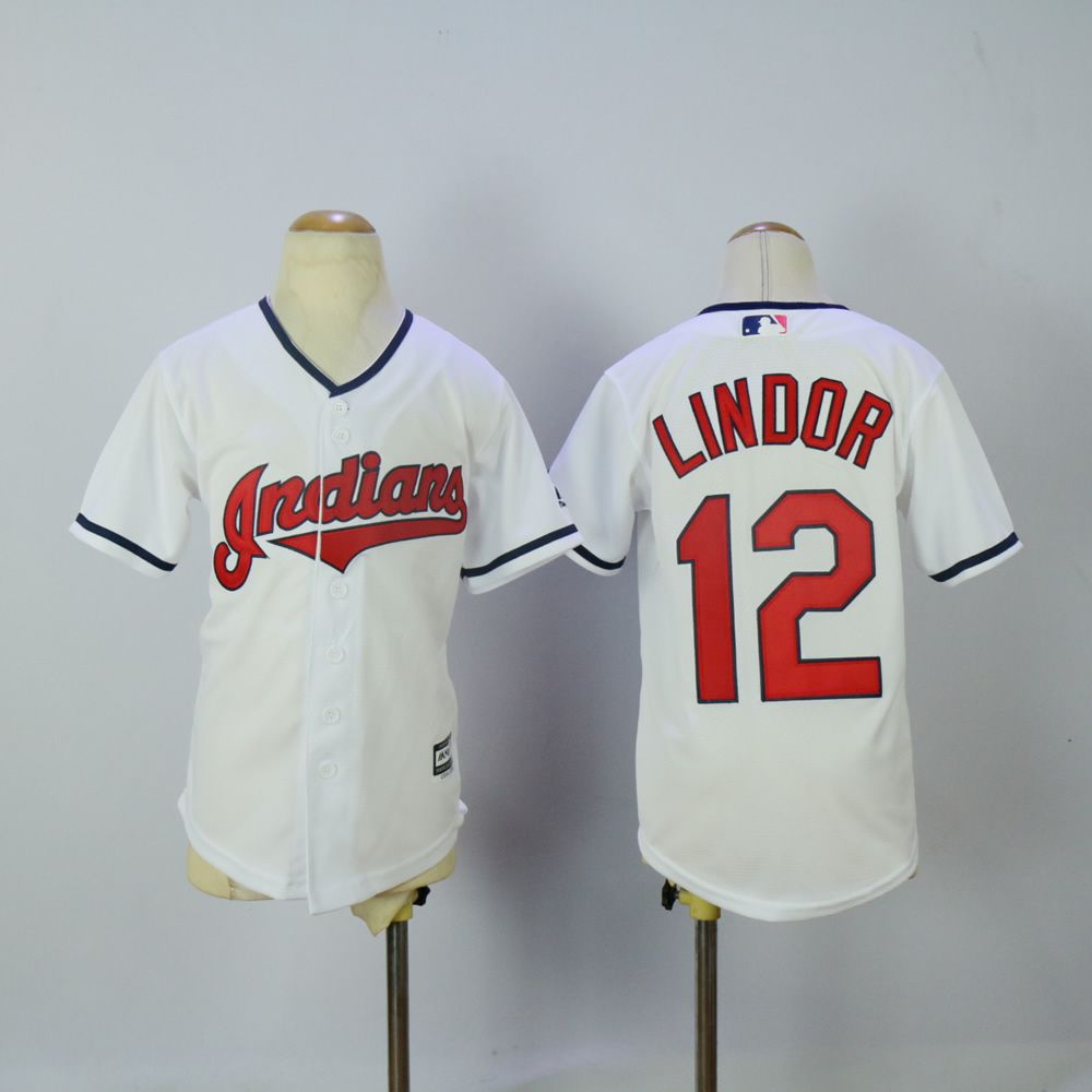 Youth Cleveland Indians #12 Lindor White MLB Jerseys